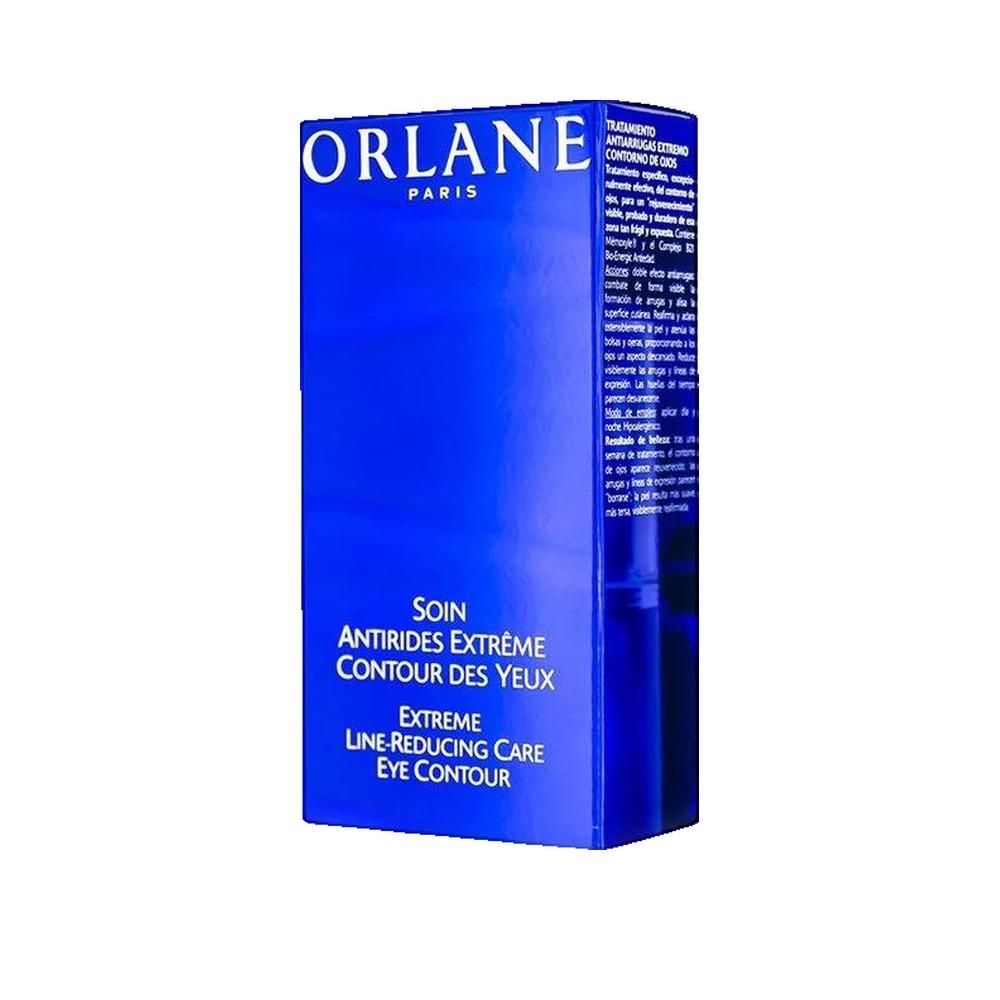 Confezione blu con stampa bianca. Testo: ORLANE PARIS, SOIN, EXTREME LINE-REDUCING CARE EYE CONTOUR.