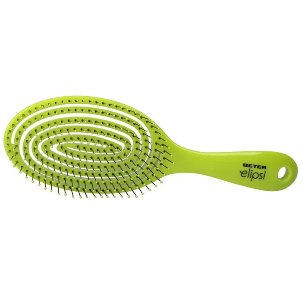 Spazzola verde ovale con manico. Setole nere. Marchio: Beter Elipsi.