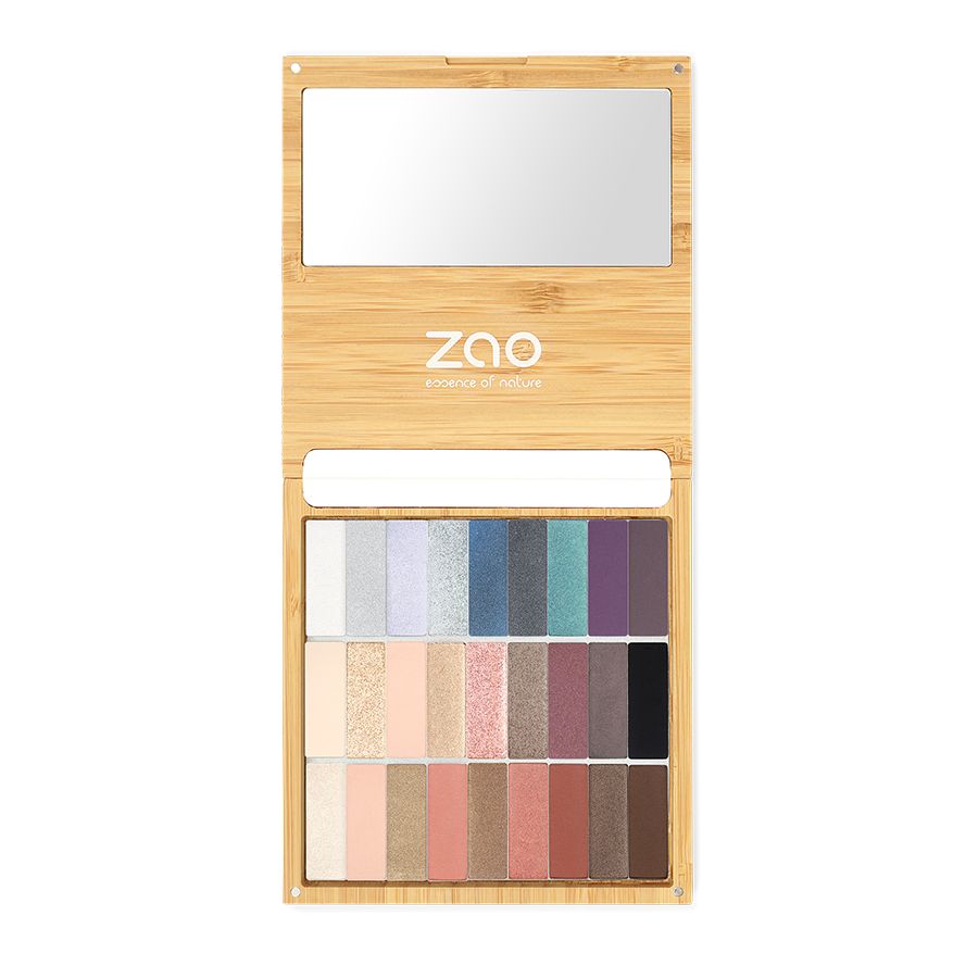 Palette trucco in bambù con specchio e ombretti. Marchio ZAO.