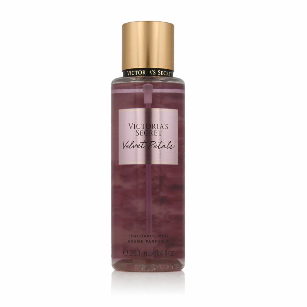 Spray per il corpo con tappo dorato. Scritta: Victoria's Secret Velvet Petals. 250 ml.