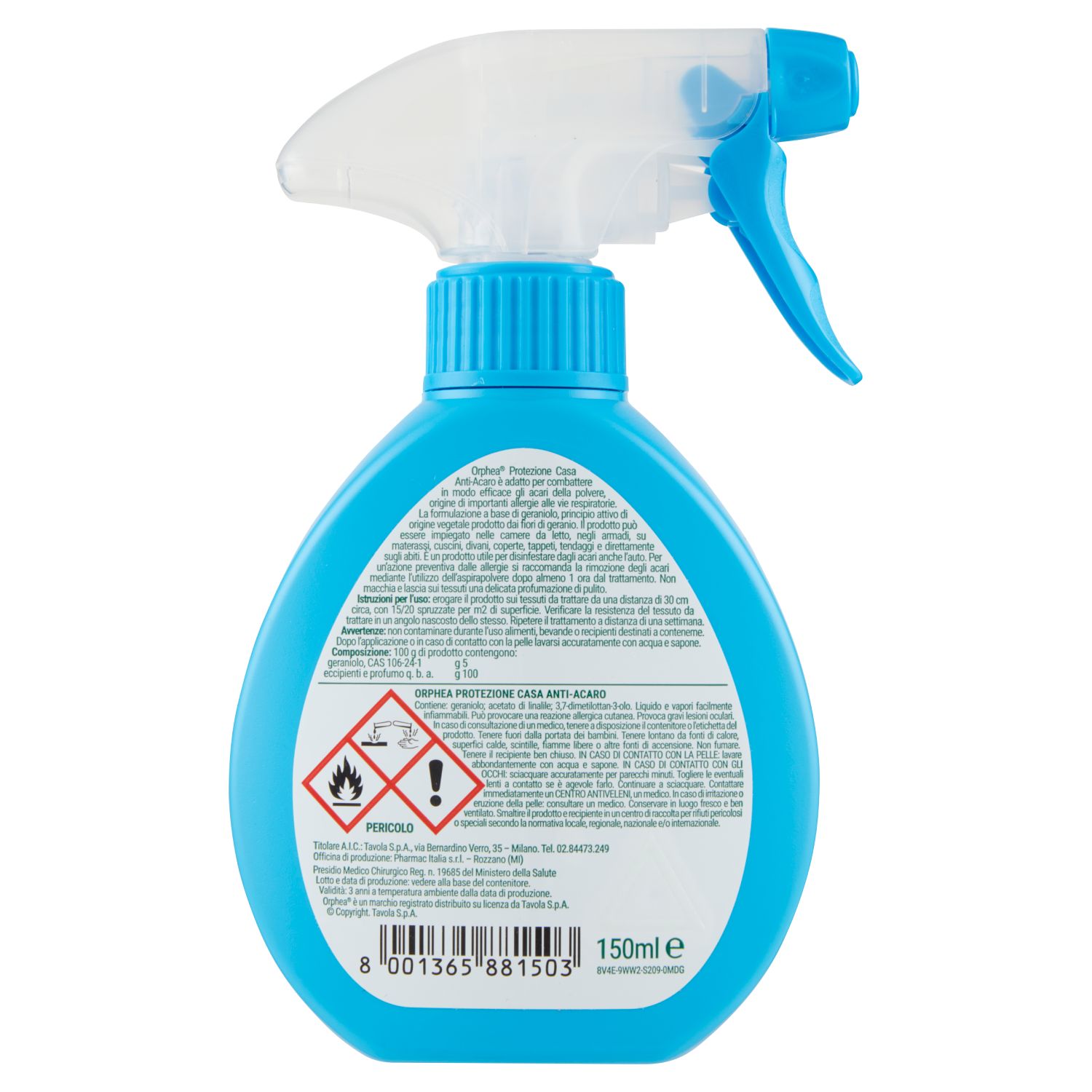 Orphea Salvalana Antiacaro, Spray Disinfestante per Materassi e Cuscini, Non Macchia, 150 ml