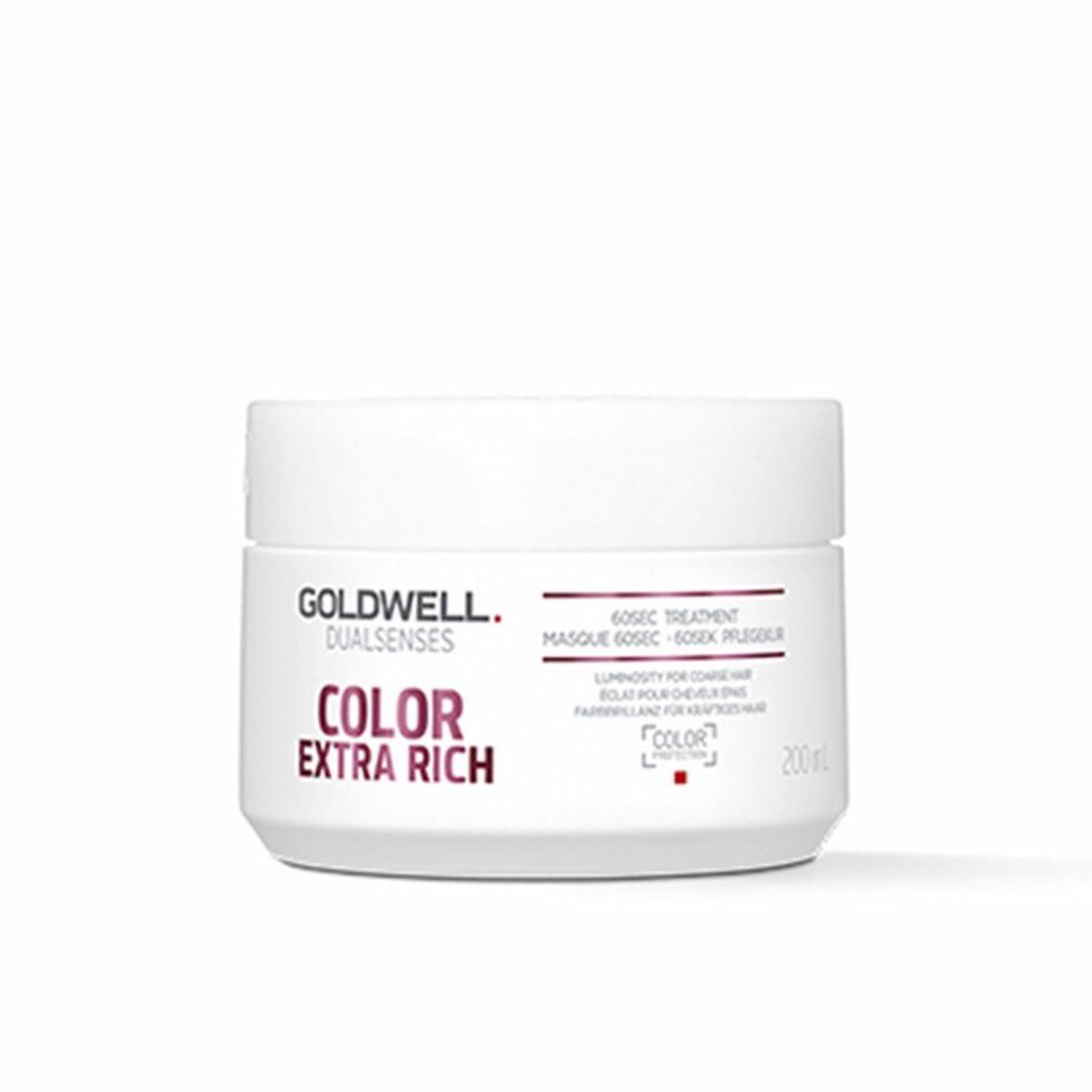Goldwell Dualsenses Color Extra Rich 60Sek Pflegekur. Vaso bianco con testo rosa. Nome del prodotto e marchio visibili.