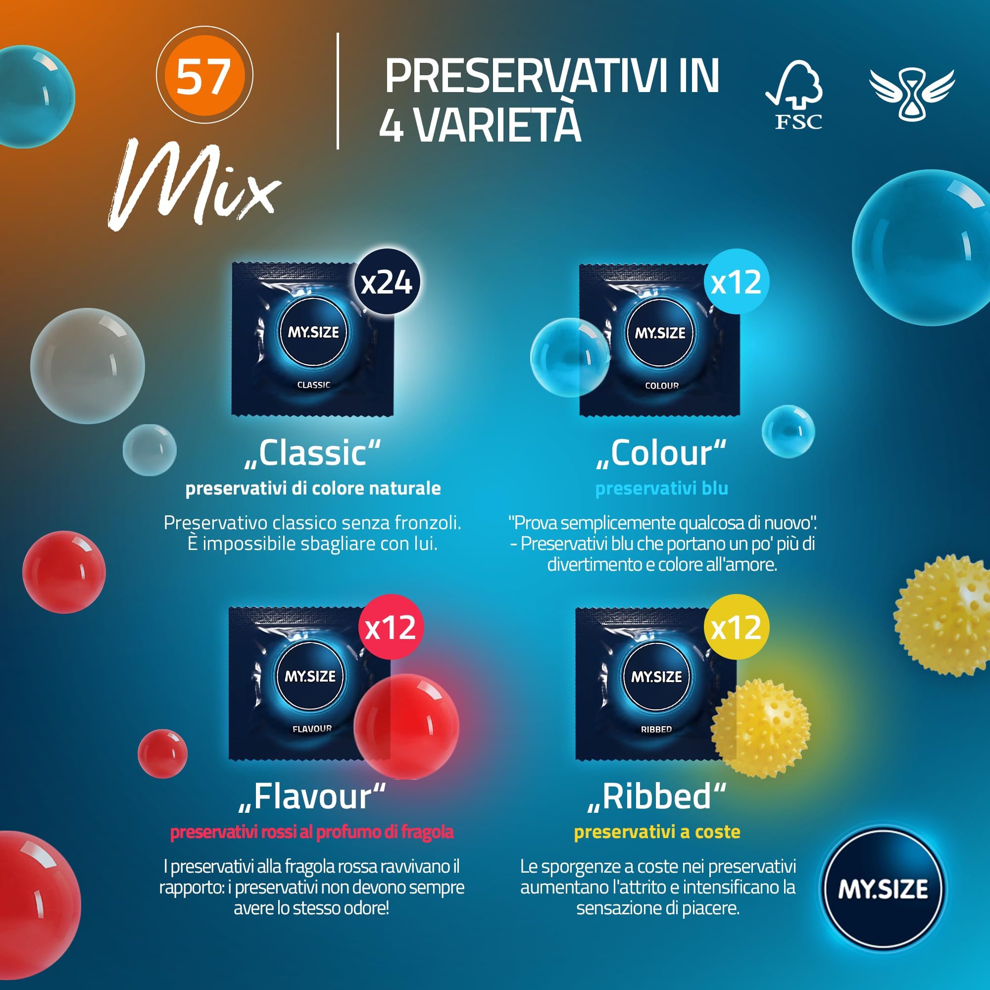 MY.SIZE Mix Set Preservativi Taglia 4 57mm