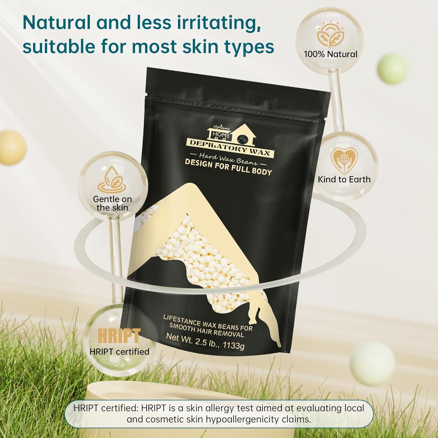 Confezione nera con perle di cera. Testo: Lifestance, Design per tutto il corpo, 2,5 lb. Certificazione HRIPT.