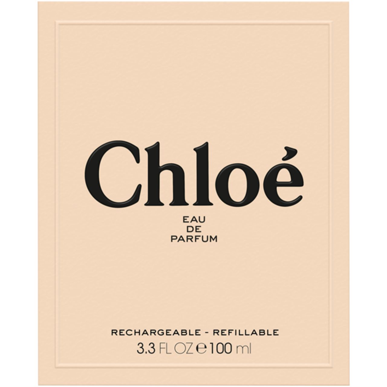 Confezione con 'Chloé Eau de Parfum', 'Rechargeable - Refillable' e indicazione del volume.