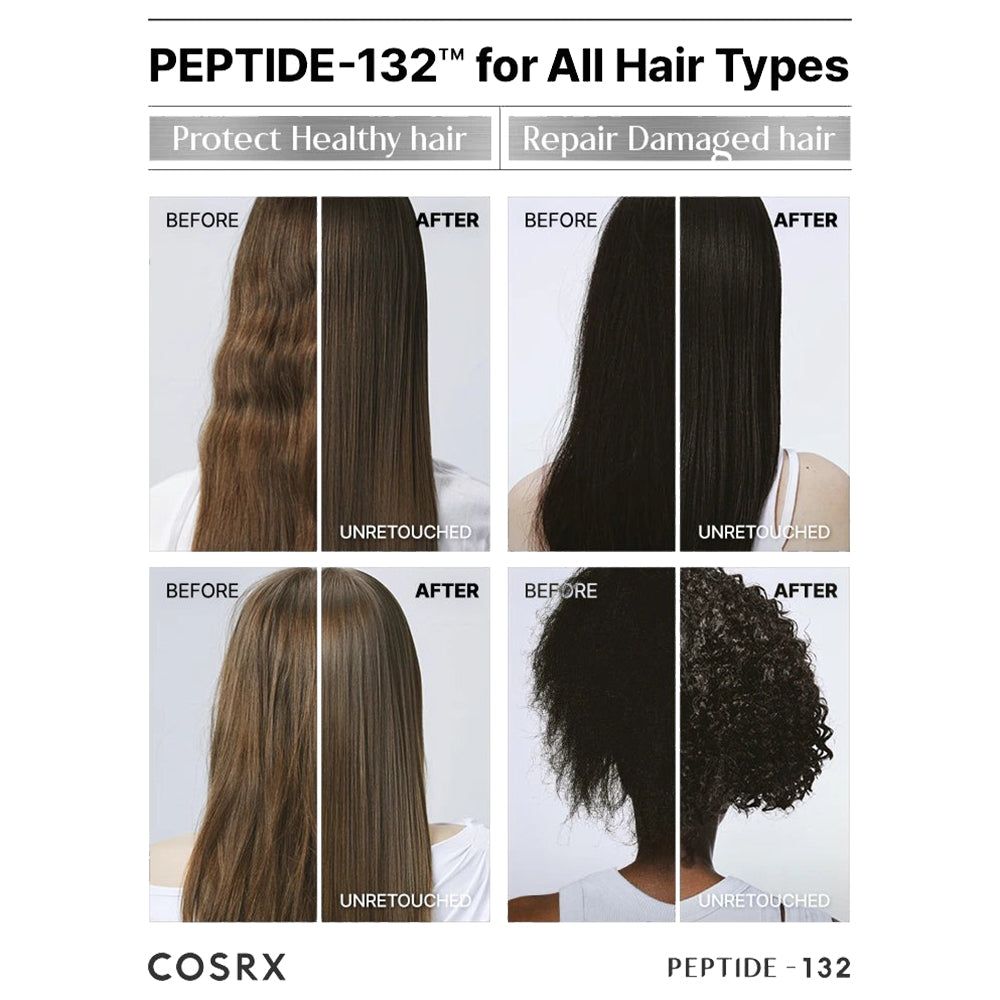 Immagini prima e dopo di diversi tipi di capelli trattati con PEPTIDE-132.