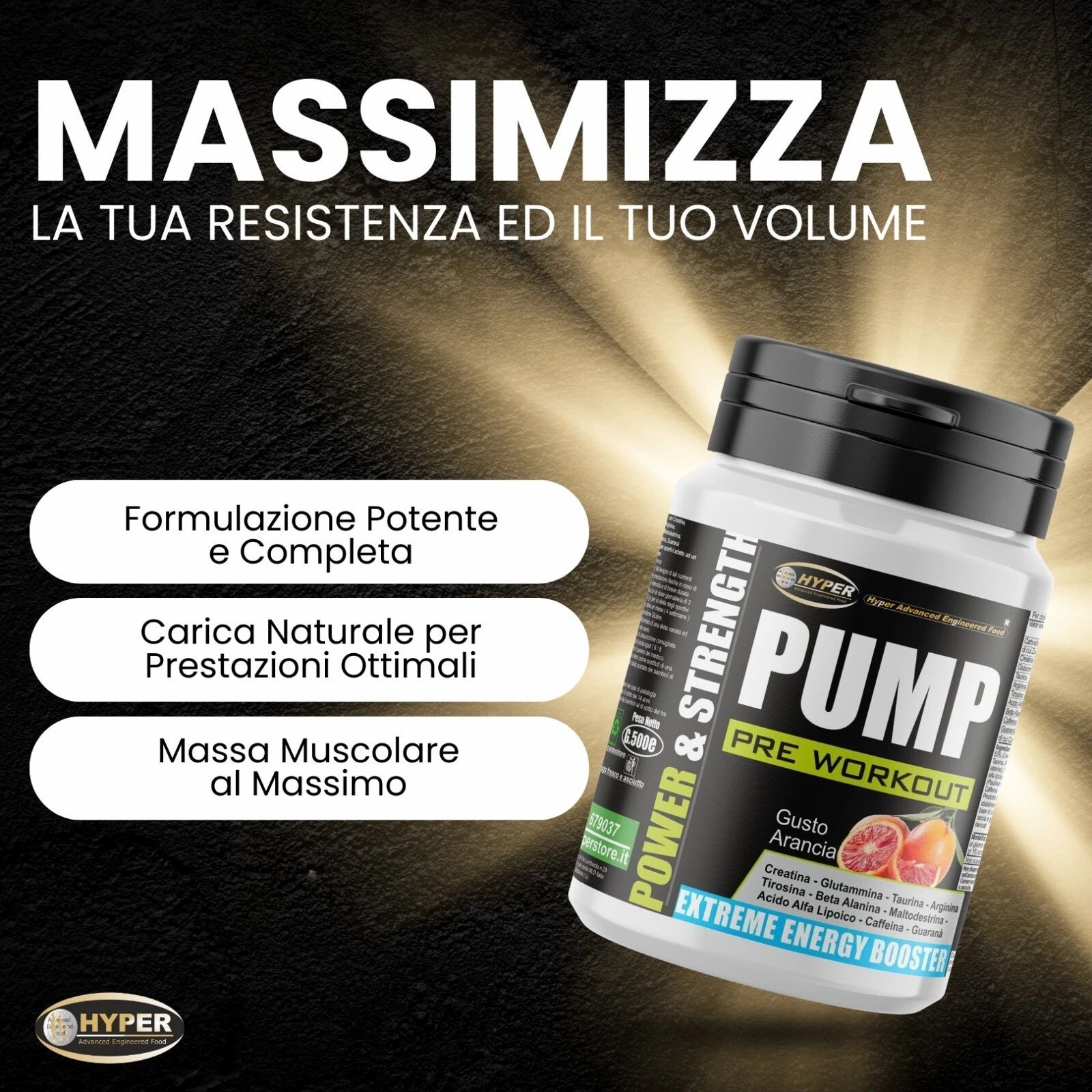 Power & Strength Pump Pre Workout Forza Energia Massa Muscolare Creatina Beta Alanina Caffeina