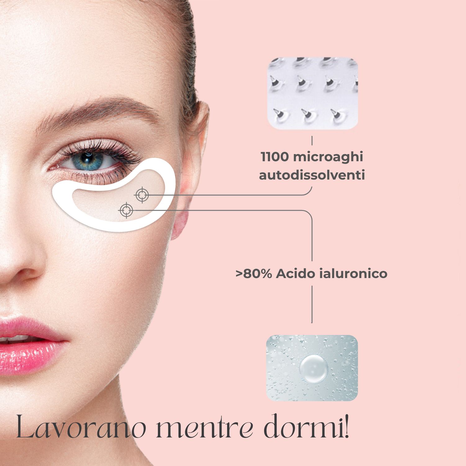 Confezione rosa con logo BEAUTICAL. Testo: Cosa lo rende così buono? Anti-rughe, anti-borse.