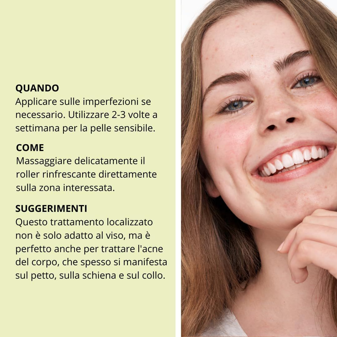 Stick gel con applicatore roll-on. Flacone giallo con testo bianco. Scritta: NIP+FAB, PURIFY, TEEN SKIN FIX, SPOT ZAP.