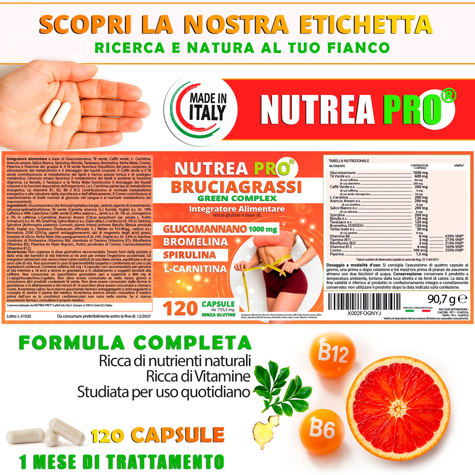 Nutrea Pro Bruciagrassi: Formula completa, ricca di nutrienti e vitamine per uso quotidiano.