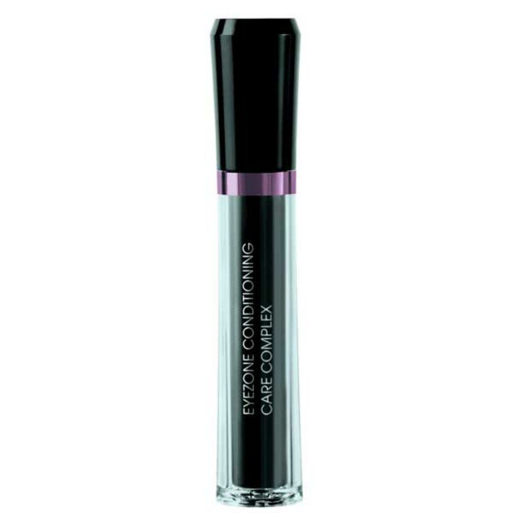 Flacone trasparente con tappo nero e anello rosa. Scritta: Eyezone Conditioning Care Complex. Nome del prodotto sul flacone.