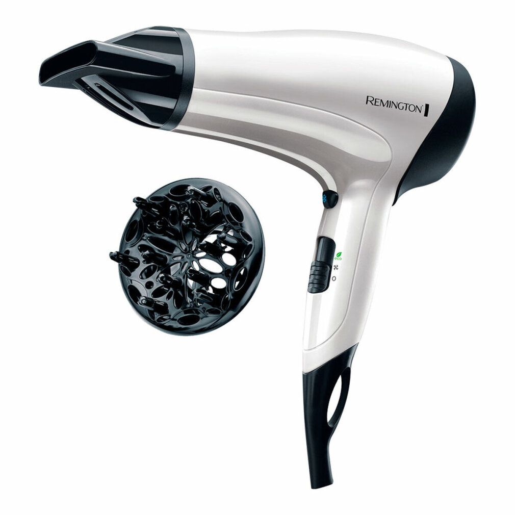 Asciugacapelli bianco e nero con diffusore. Marchio Remington.