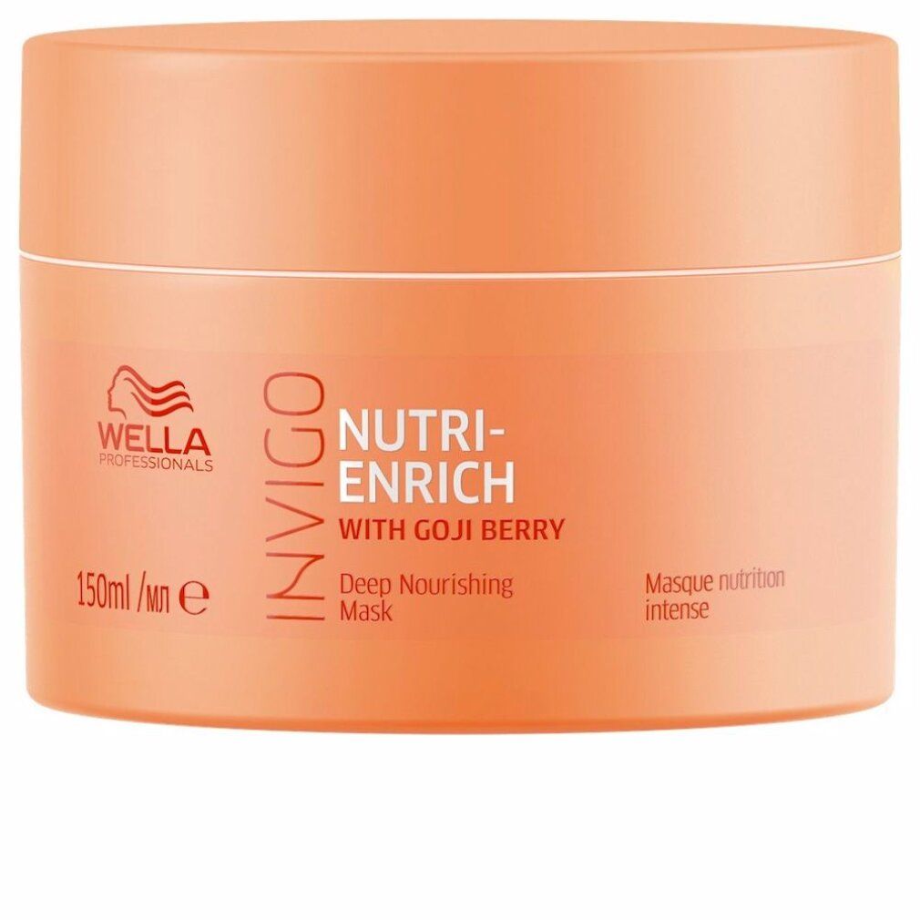 Barattolo rotondo color pesca. Scritta: Wella Invigo Nutri-Enrich Deep Nourishing Mask. Con bacche di goji. 150ml.