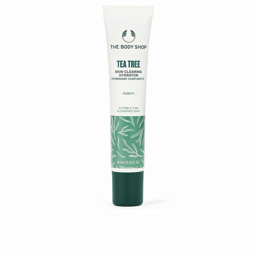 Tubo di crema con tappo verde. Testo: Tea Tree Skin Clearing Hydrator. Adatto a pelli impure.