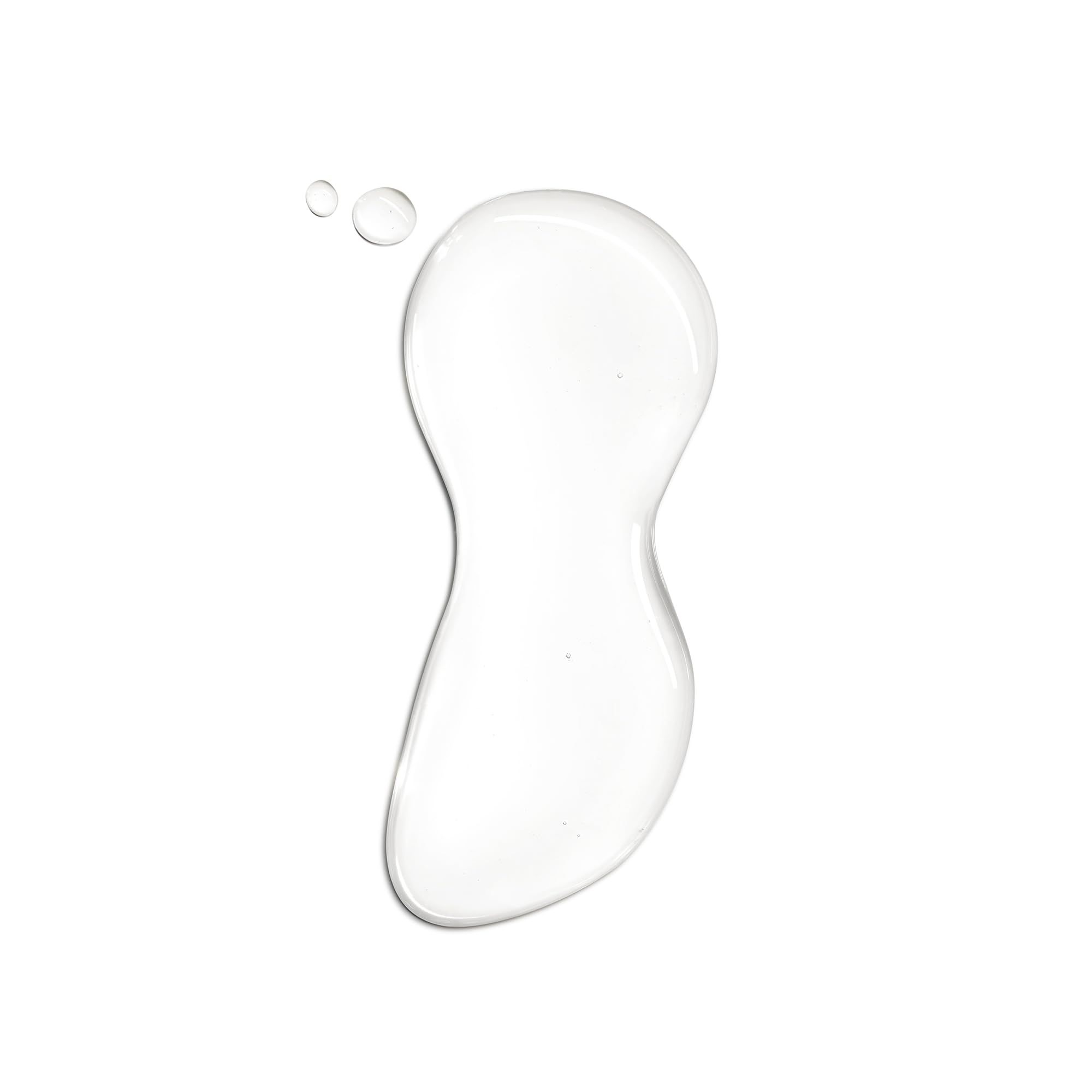 Gocce di liquido trasparente su sfondo bianco. Forma: allungata, a goccia.