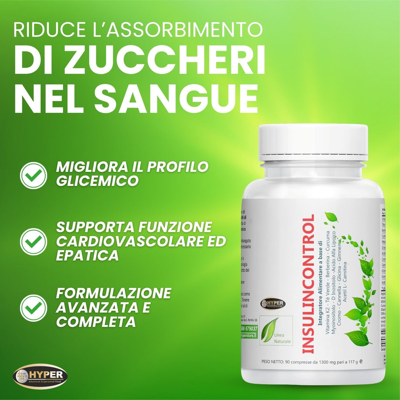 HYPER  Insulincontrol 90 Compresse Glicemia - Metabolismo dei Carboidrati -Insulino Resistenza.