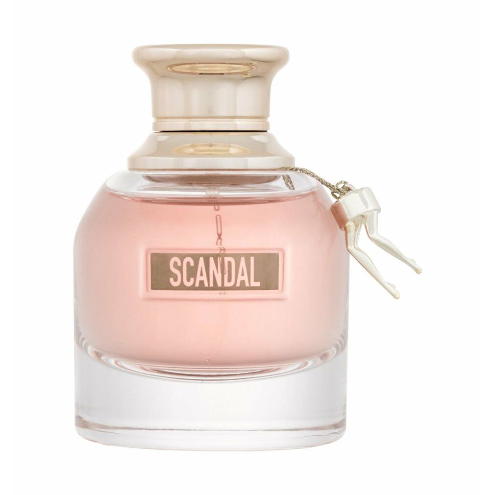 Flacone di profumo rosa con tappo argentato e gambe.