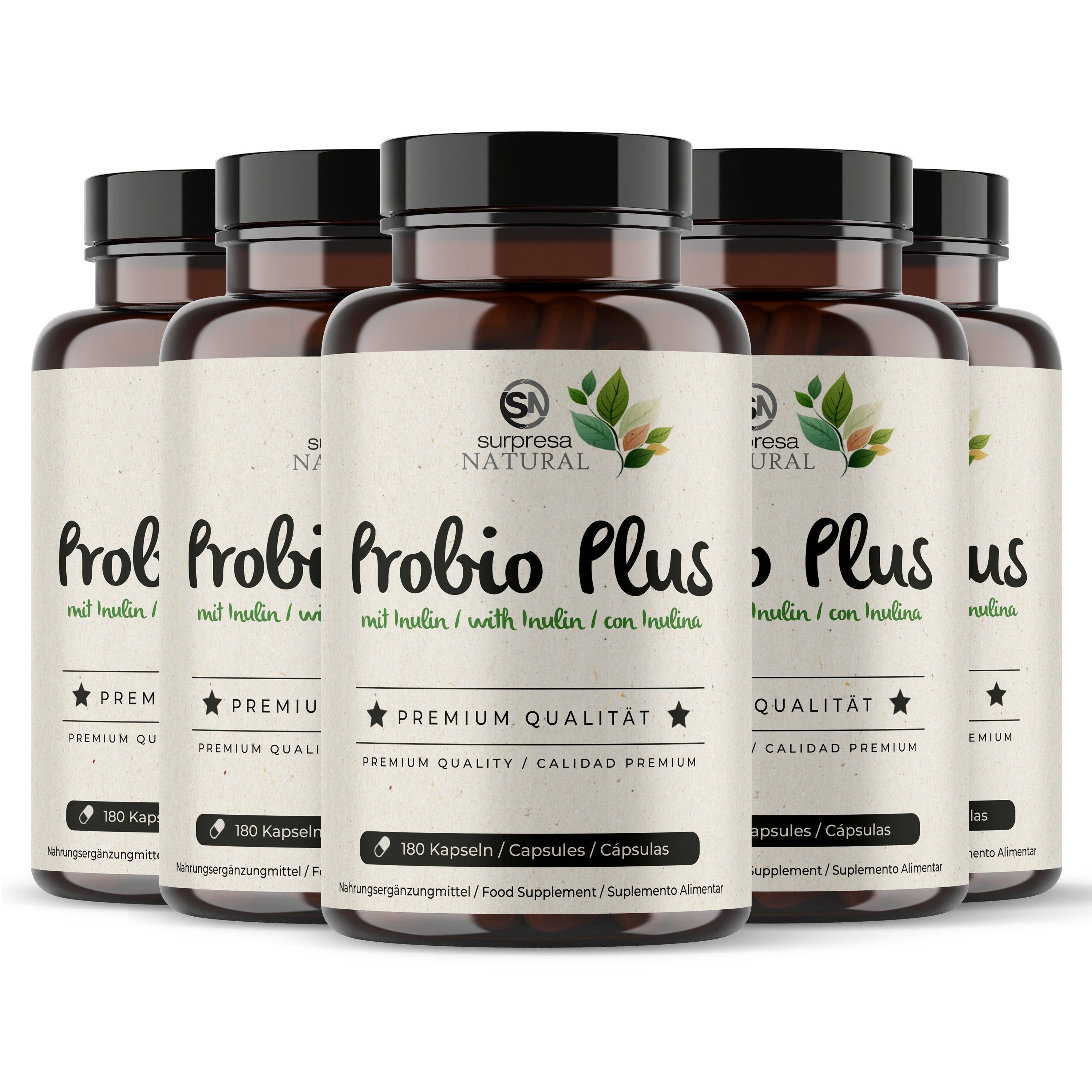 Sei flaconi di capsule Surpresa Natural Probio Plus in un gruppo.