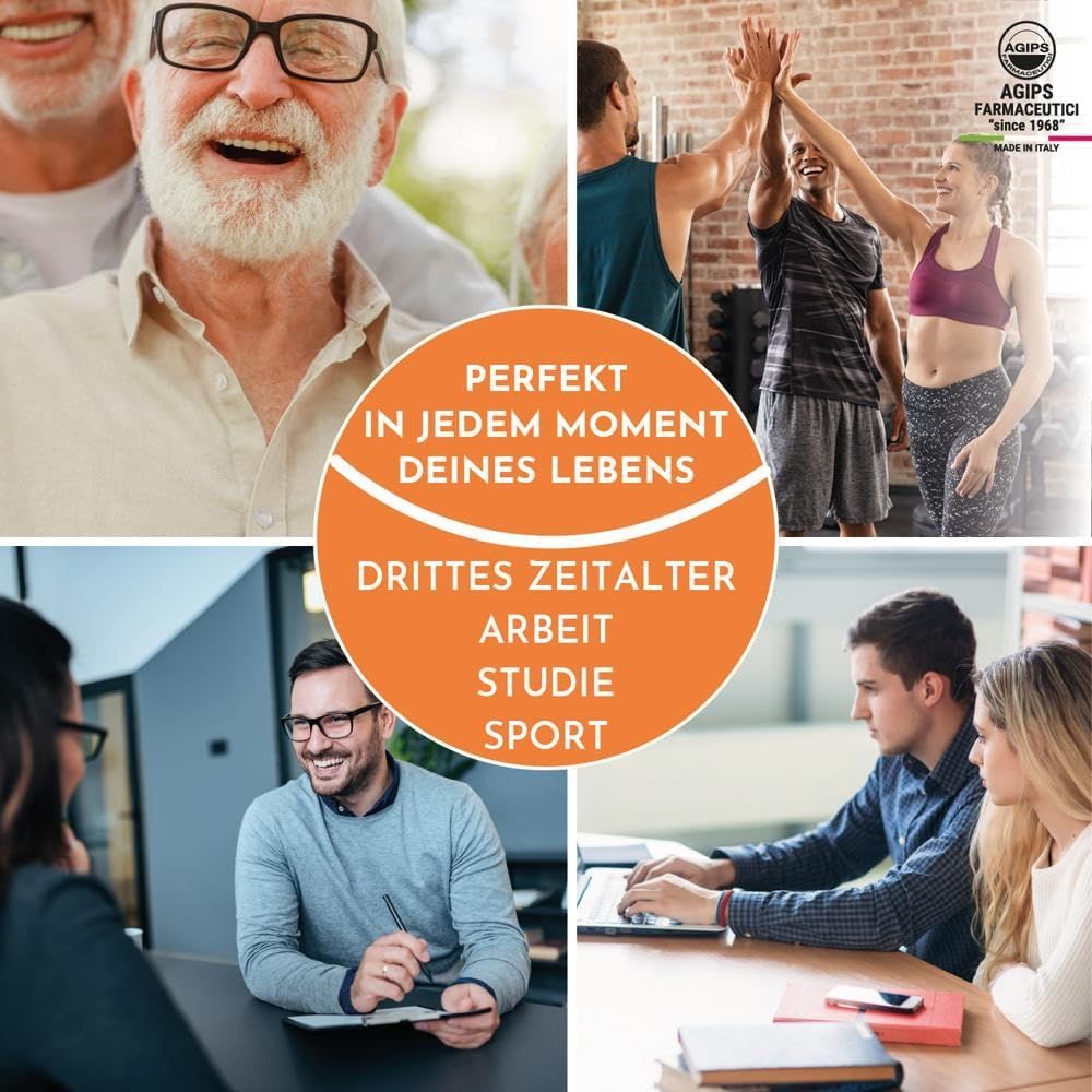 Collage di persone in diverse situazioni. Testo: Perfetto in ogni momento della tua vita. Lavoro, studio, sport.