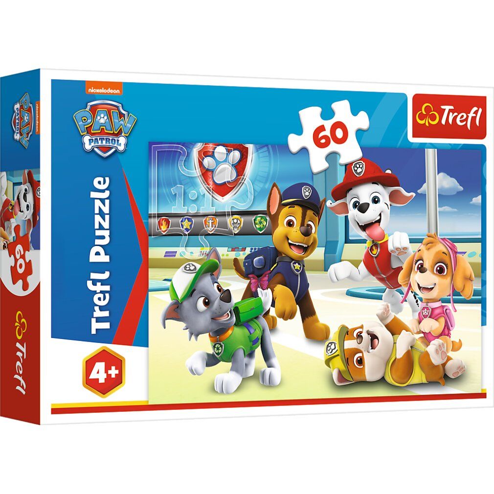 Puzzle Trefl Paw Patrol, 60 pezzi. Confezione con motivo puzzle. Loghi Paw Patrol e Trefl.