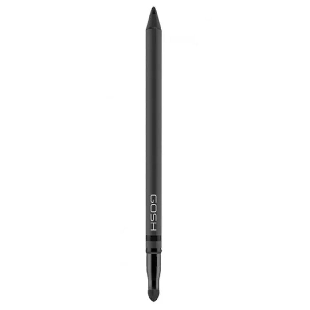 Eyeliner nero Gosh Infinity. Forma cilindrica con punta e applicatore. Marchio GOSH visibile.