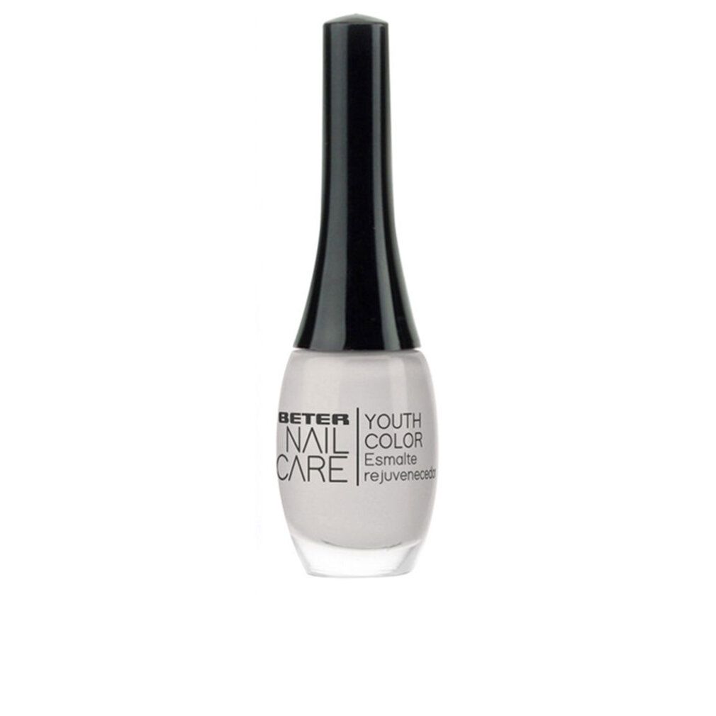 Flacone di smalto con tappo nero. Scritta: Beter Nail Care Youth Color. Sigillo vegano.