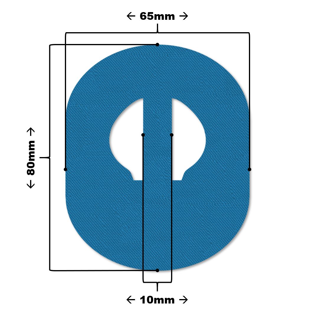 Cerotto ovale blu con intaglio. Dimensioni: 80mm x 65mm. Intaglio centrale: 10mm.