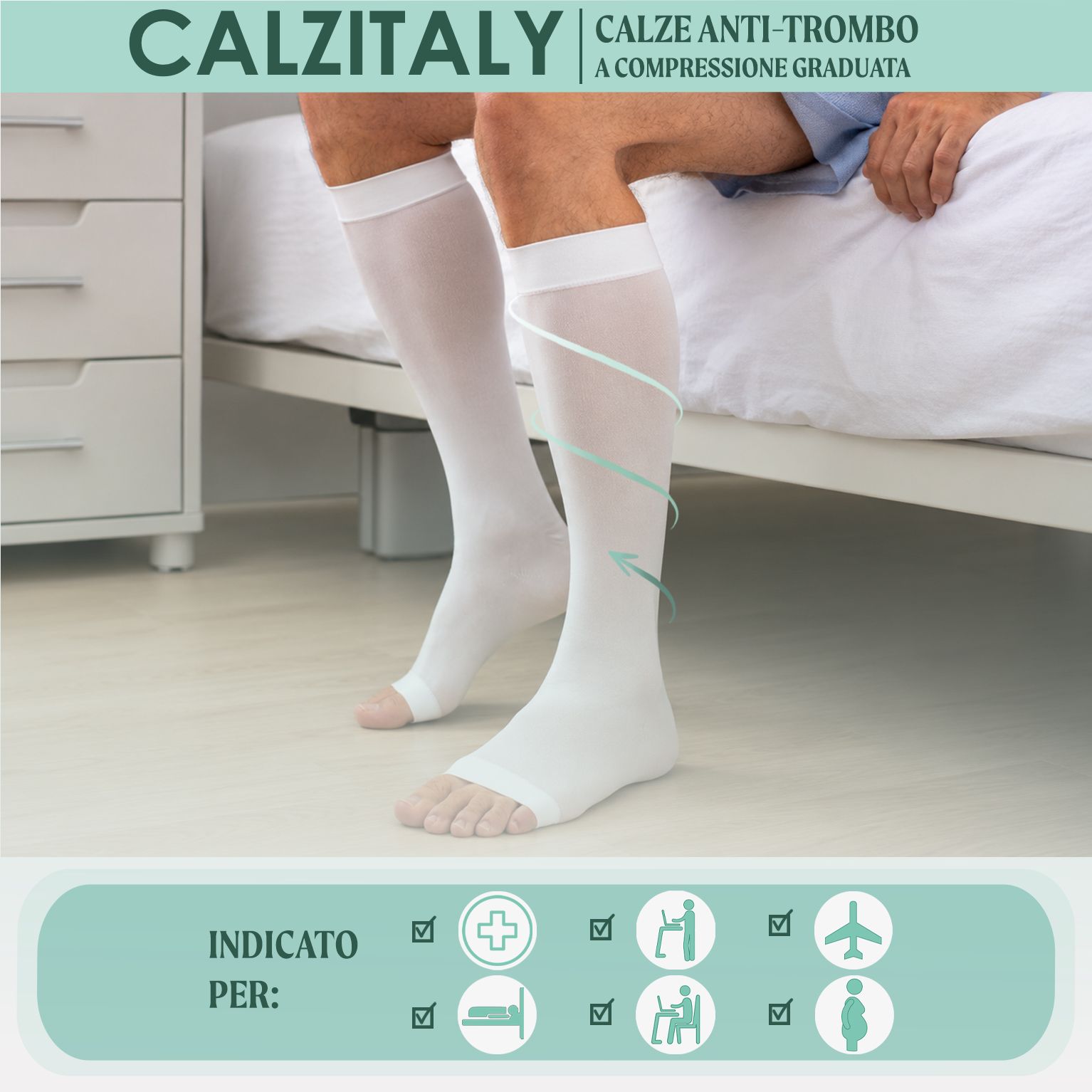 CALZITALY Gambaletti anti-trombo a punta aperta - 18-23 mm/Hg, Gambaletti Medicali Made in Italy