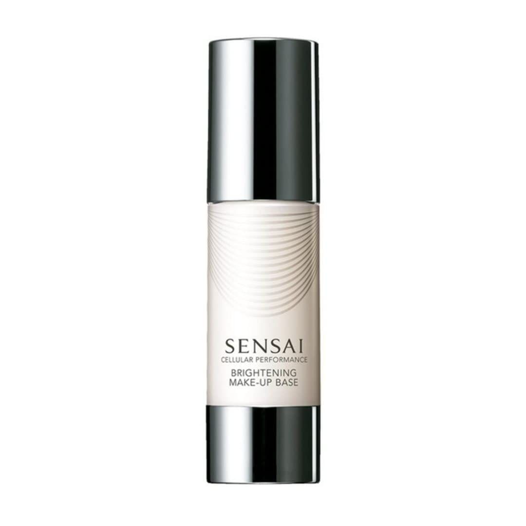Flacone cosmetico con tappo argentato. Scritta: Sensai Cellular Performance Brightening Make-up Base.