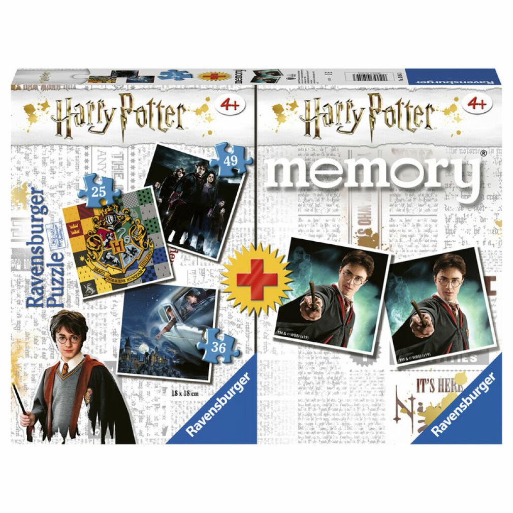 Multipack Harry Potter con puzzle e memory. Puzzle da 25, 36 e 49 pezzi. Memory con immagini di Harry Potter.