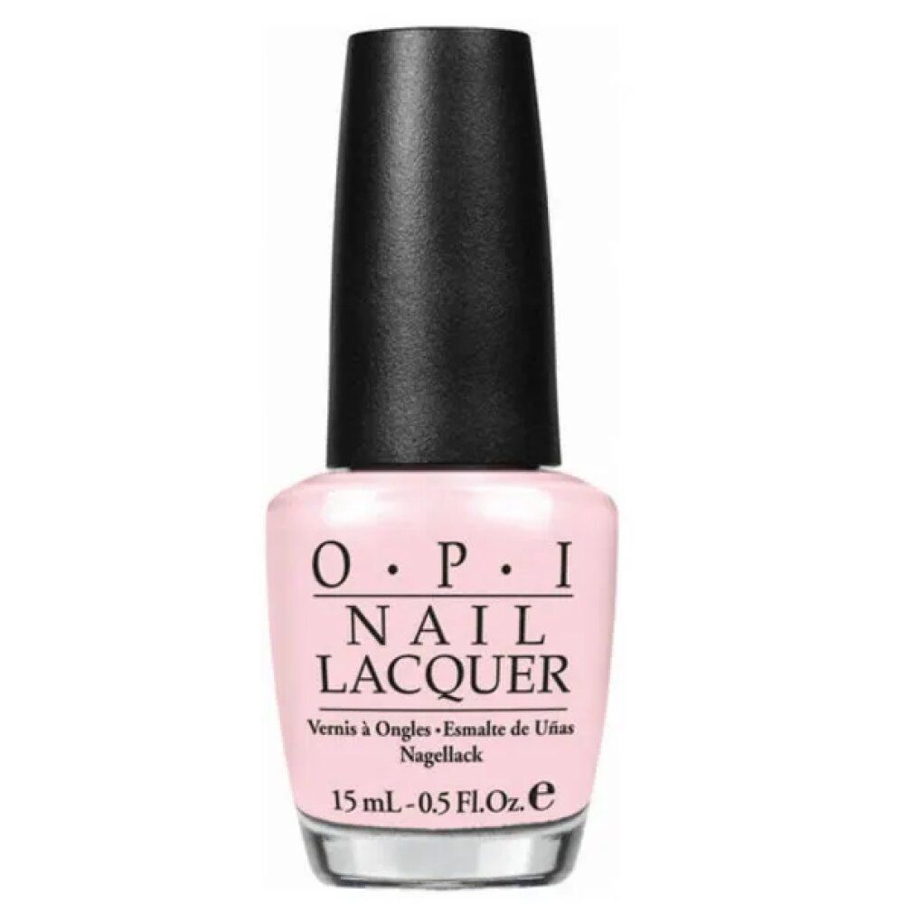 Flacone di smalto con tappo nero. Scritta: O.P.I NAIL LACQUER. Colore: Rosa. Volume: 15 ml.