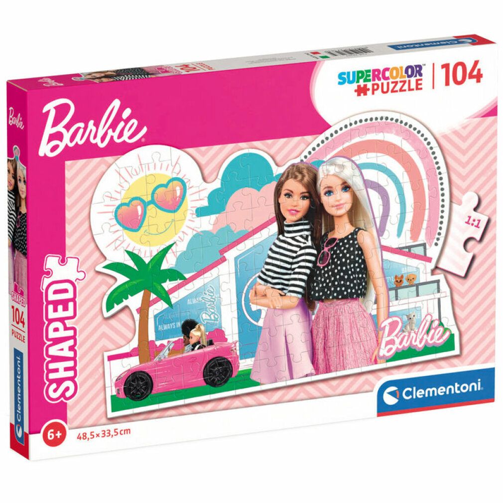 Puzzle Clementoni Barbie, 104 pezzi. Confezione con Barbie, due bambole, auto, arcobaleno. Età consigliata 6+.