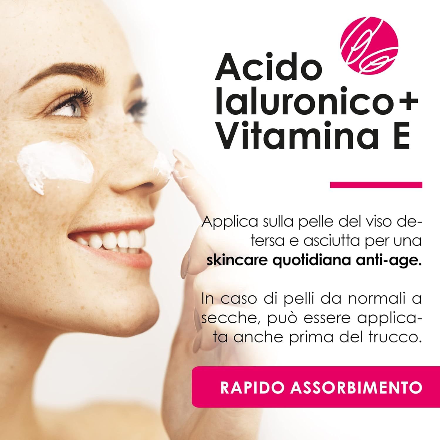Essenze.me Crema Viso Anti-Age con Acido Ialuronico e Vitamina E - 95% Ingredienti Naturali - 50 ml