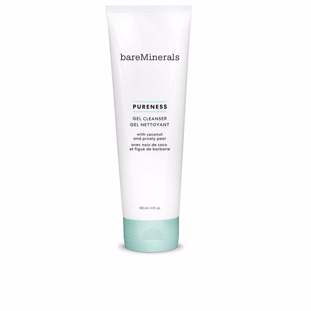 Tubo bianco con base azzurra. Scritta: bareMinerals, PURENESS, GEL CLEANSER, GEL NETTOYANT.
