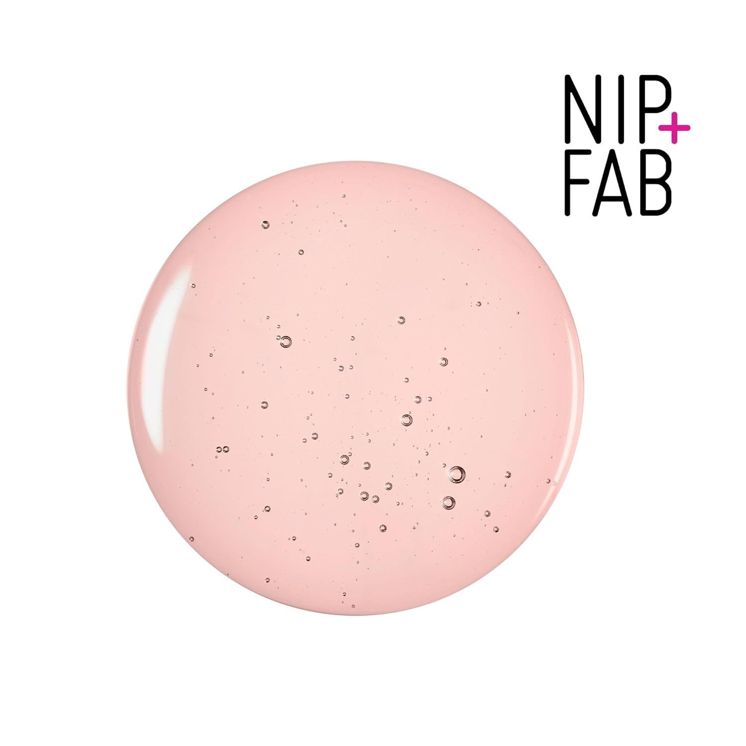 Liquido rosa con piccole bolle. NIP+FAB in alto a destra.