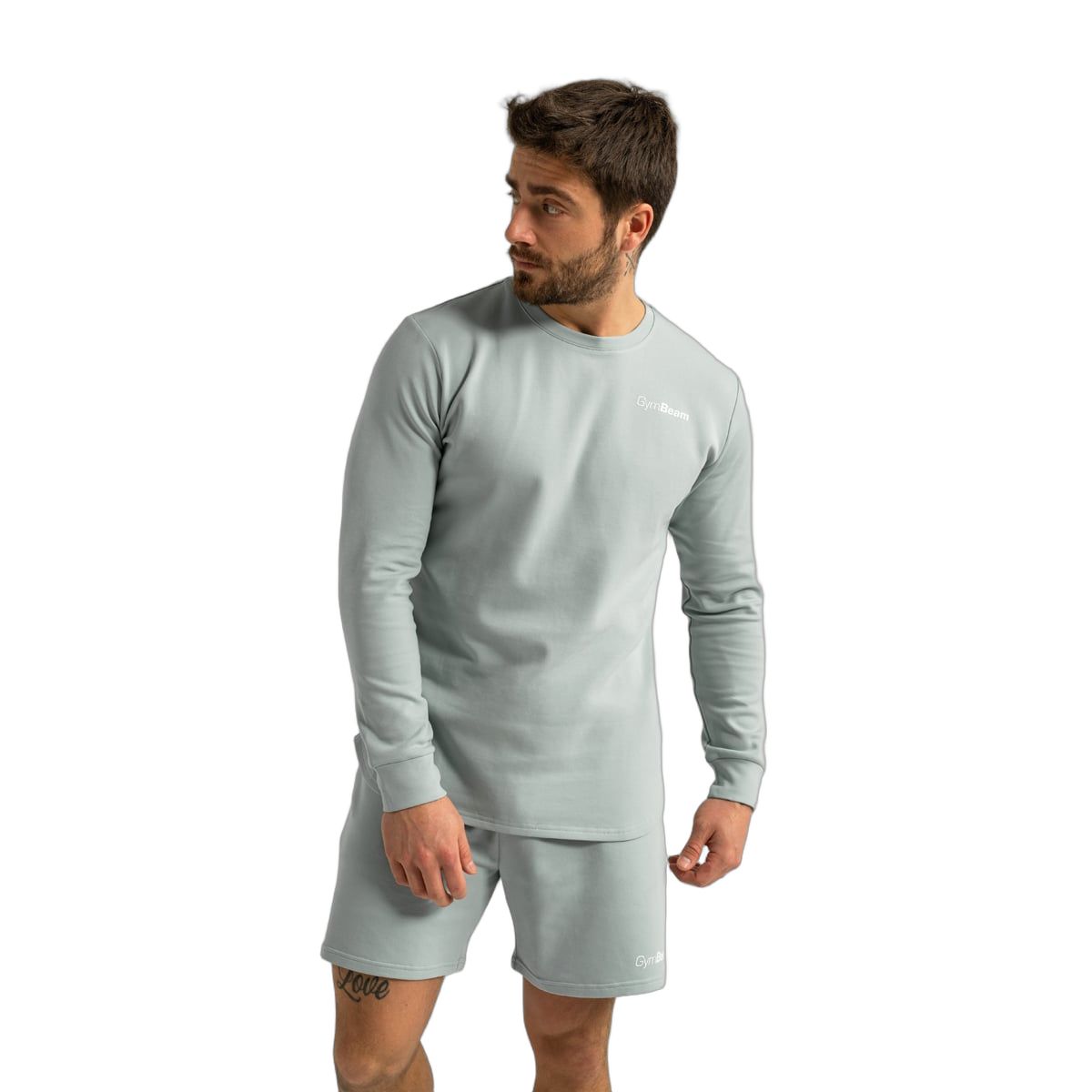 GymBeam Felpa uomo Limitless slim senza cappuccio e senza zip Eucalypt