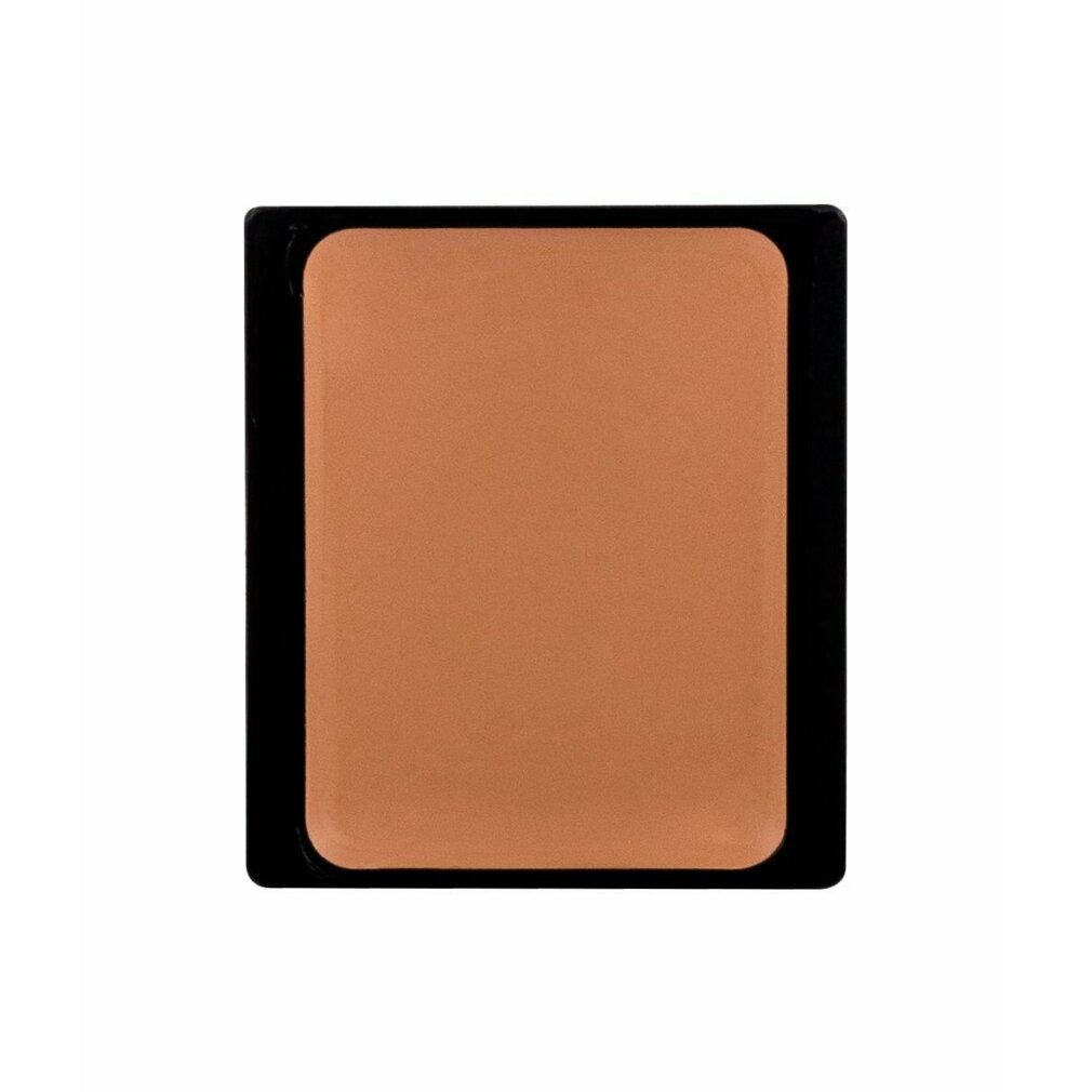 Trucco compatto in un contenitore nero. Forma rettangolare con angoli arrotondati. Colore marrone chiaro.