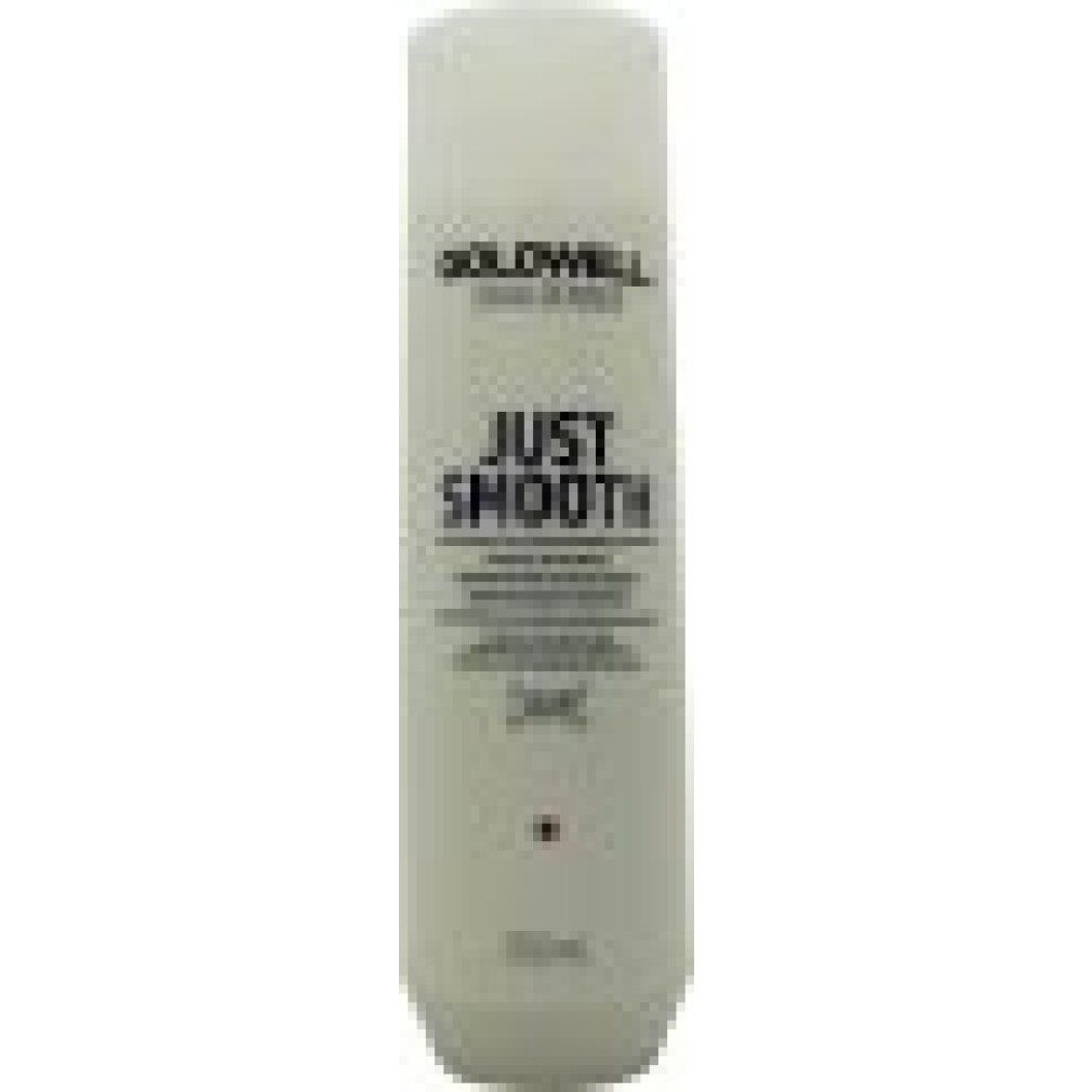 Flacone di shampoo Goldwell Dualsenses. Bianco, con "JUST SMOOTH" e indicazione 250ml. Vista verticale.