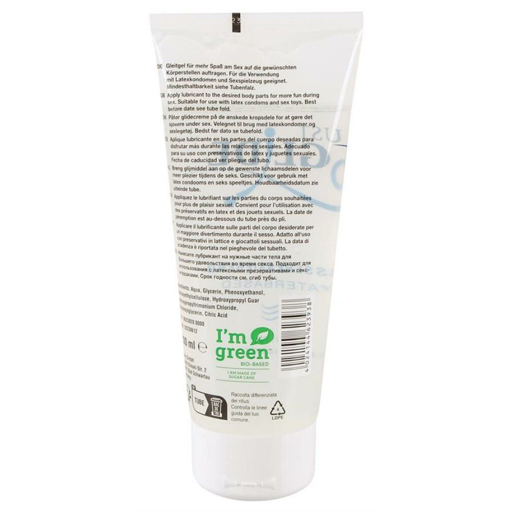 Retro del tubo. Testo multilingue. Scritta: I'm green, 100 ml.