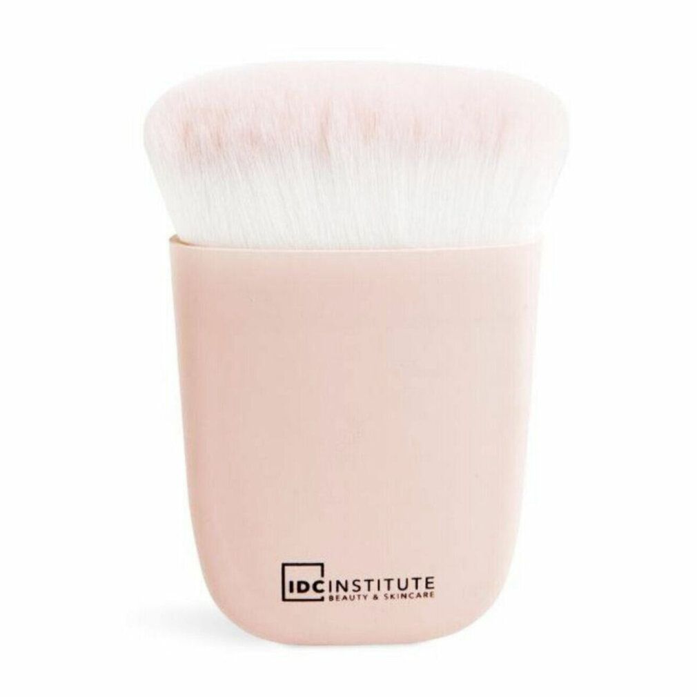 Pennello per polveri con manico rosa e setole bianche. Logo IDC INSTITUTE.