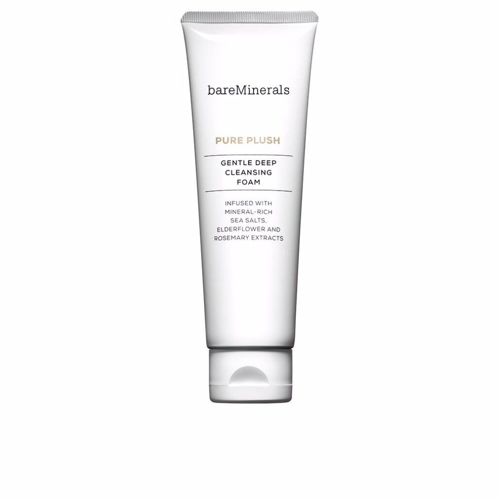 Tubo bianco con chiusura a ribalta. Scritta: bareMinerals, Pure Plush, Gentle Deep Cleansing Foam.