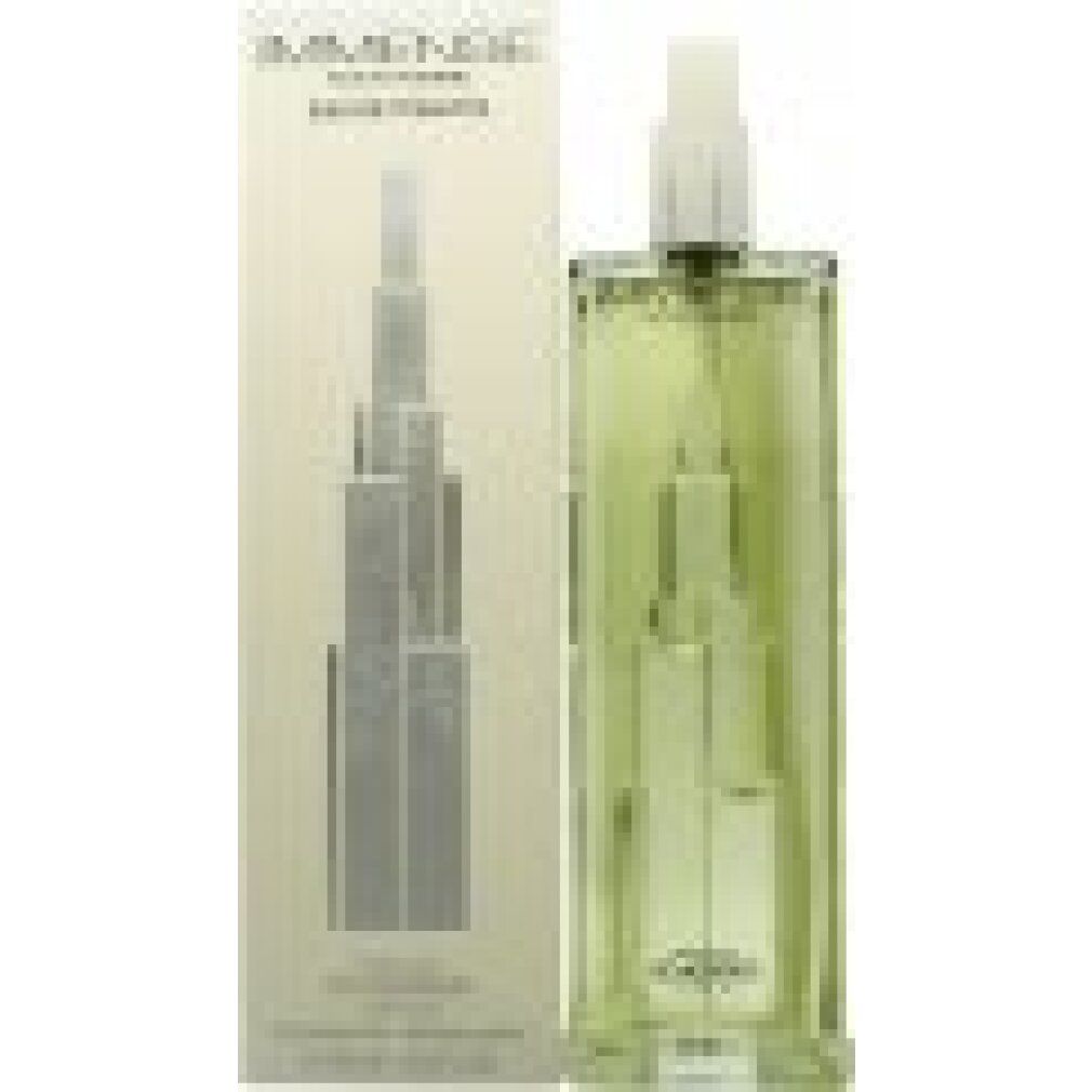 Flacone e confezione di Immense Eau de Toilette. Flacone rettangolare con vaporizzatore. Confezione con design argento e testo.