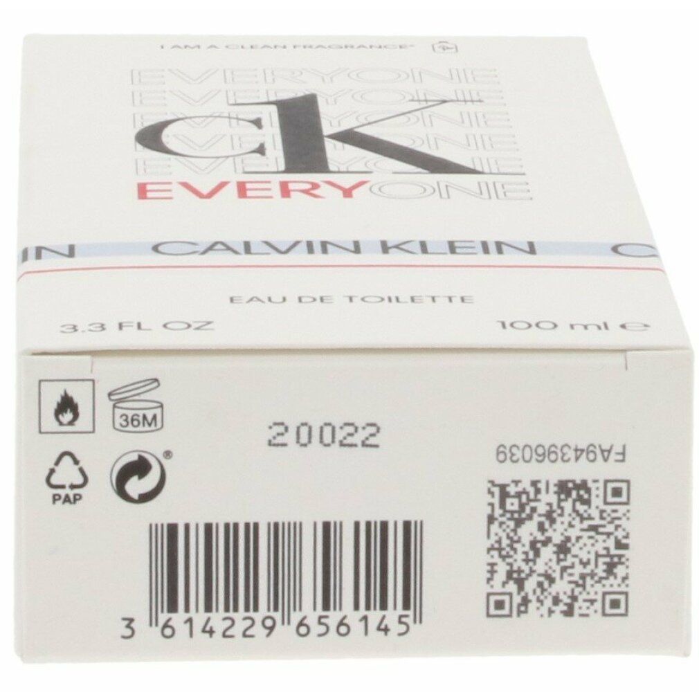 Confezione con informazioni. Codice a barre, QR code, simboli. Testo: Eau de Toilette, 3.3 fl oz, 100ml e.