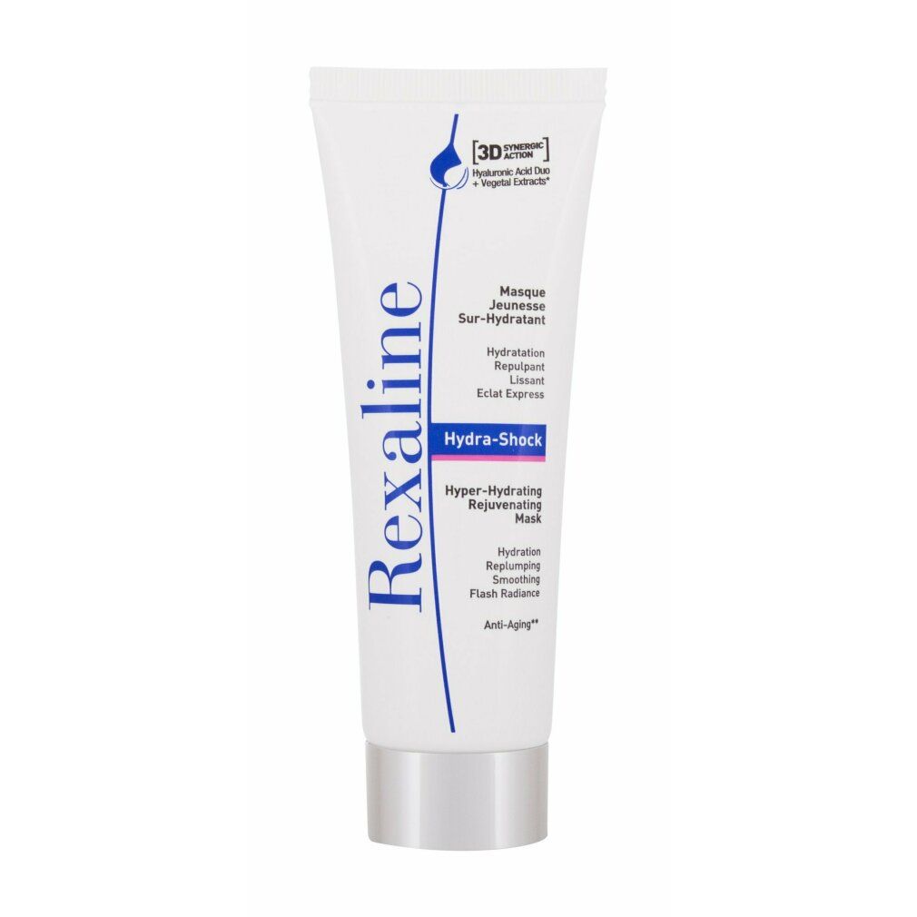 Tubo bianco Rexaline Hydra-Shock. Scritte blu e argento. Contiene estratti vegetali.