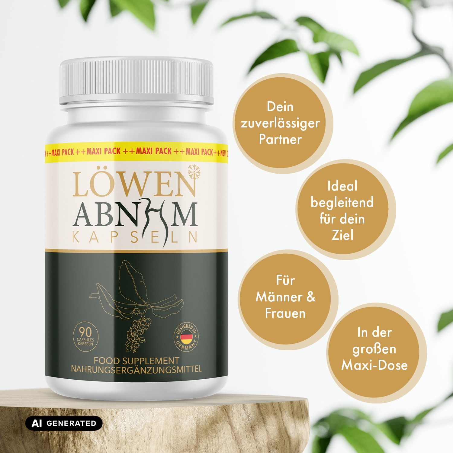 LÖWEN Abnehmkapseln: Barattolo da 90 capsule, integratore alimentare, prodotto in Germania.