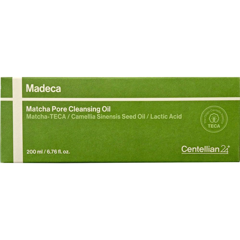 Confezione prodotto verde per CENTELLIAN24 Madeca Matcha Pore Cleansing Oil, 200 ml.