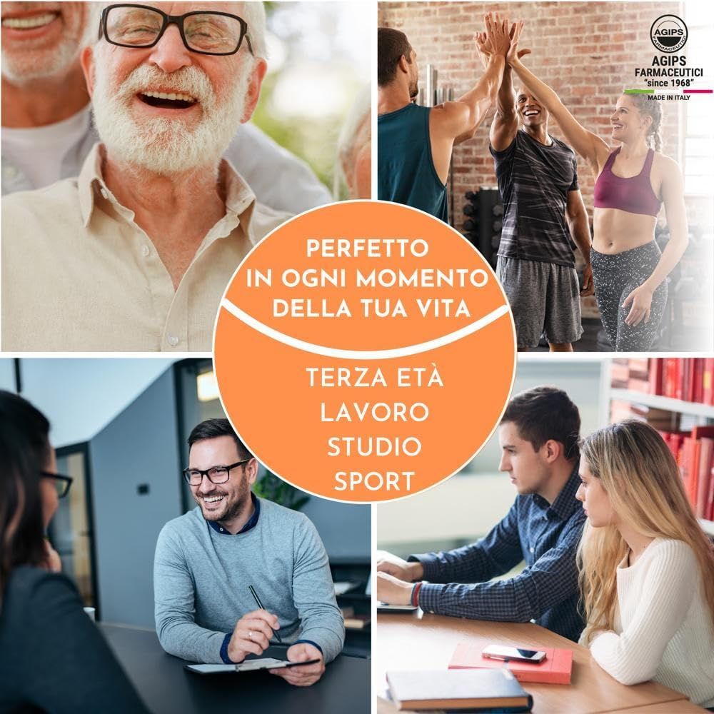 Collage di persone in diverse situazioni. Testo: Perfetto in ogni momento della tua vita. Lavoro, studio, sport.