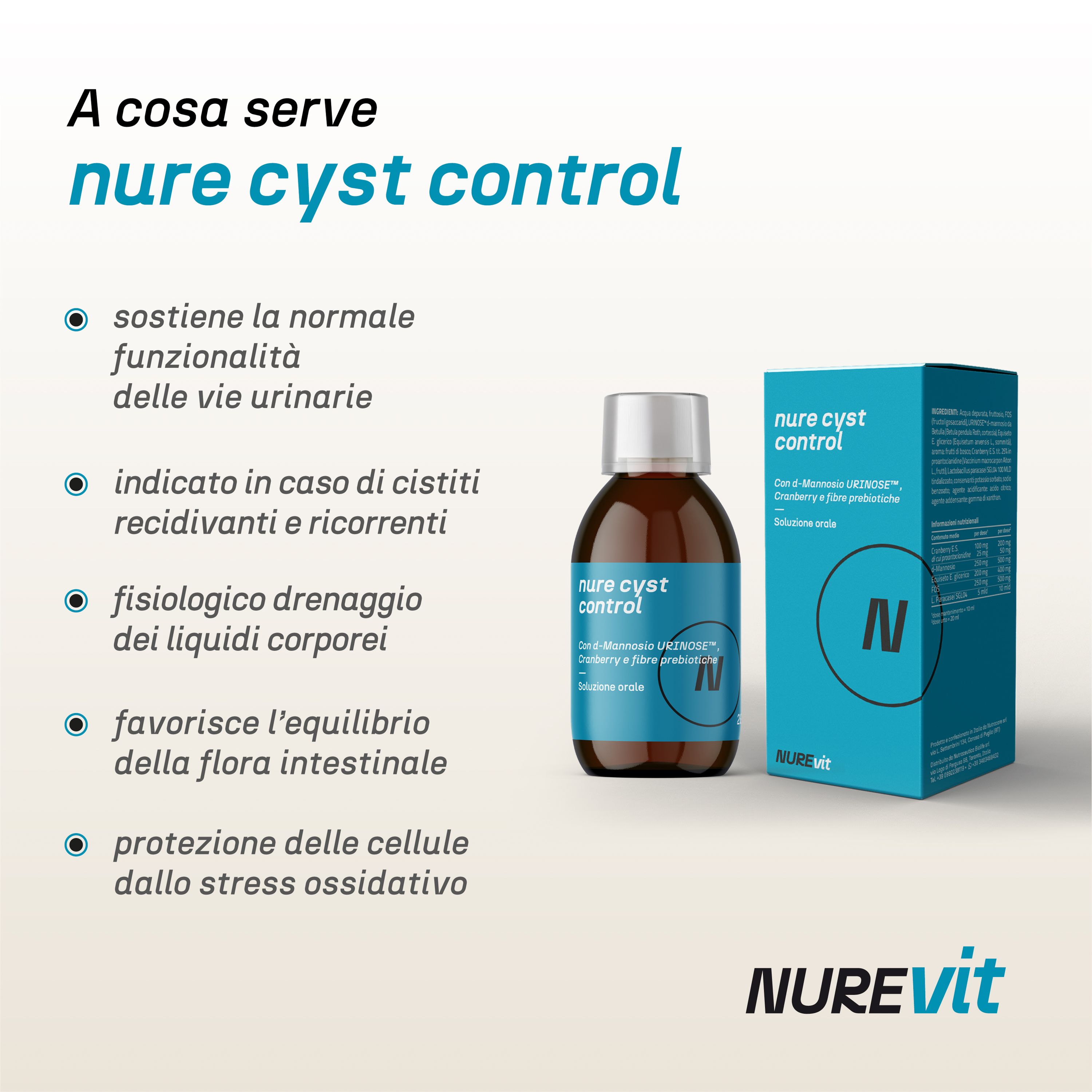 NURE Cyst Control Soluzione Orale 200 ml | Integratore cistite, d mannosio cistite