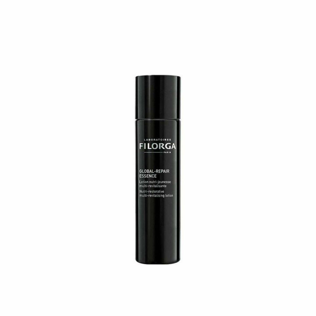 Flacone nero con testo bianco. Scritta: Filorga, Global-Repair Essence, Lotion nutri-jeunesse, multi-revitalisante.