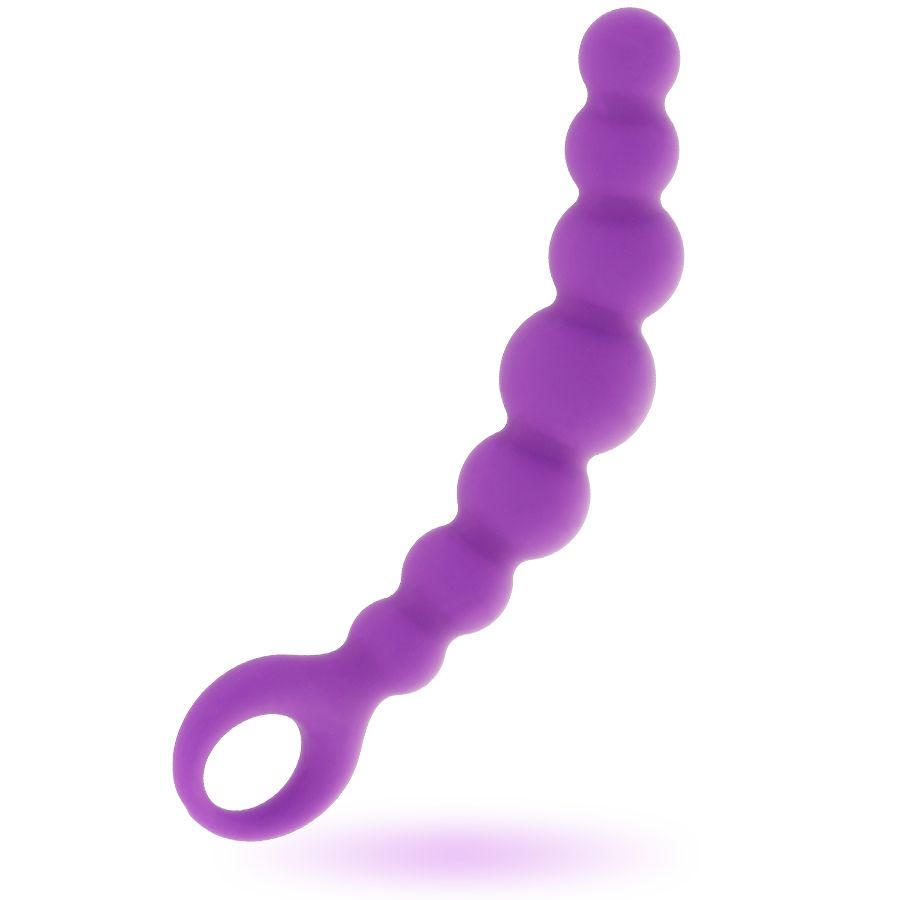 Perle anali viola a catena con 7 sfere, curve, con anello di presa.